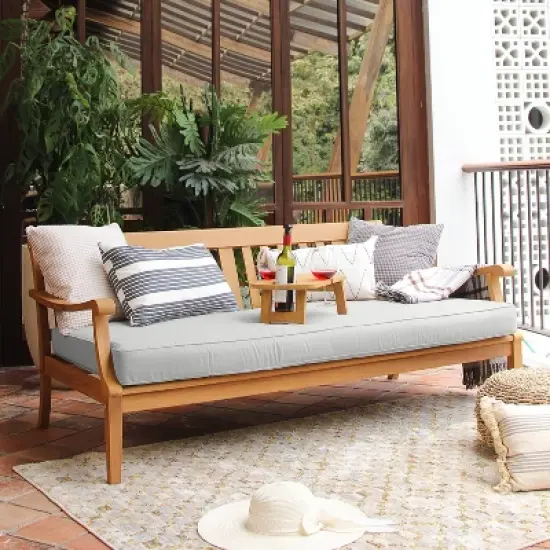Cambridge Casual Robin Teak Wood Outdoor Sofa Daybed with Oyster Cushion: Weather-Resistant, Galvanized Steel Hardware, Foam Fill image {2}