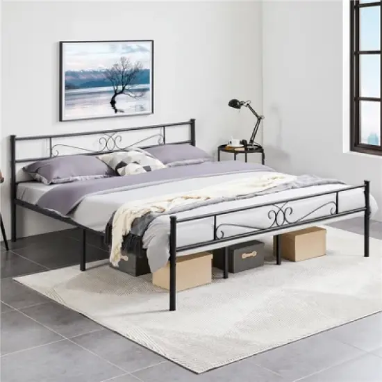 Yaheetech Metal-Framed Bed, Platform Bed with Headboard and Footboard image {1}