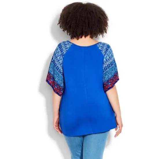 Women's Plus Size Grace Tie Front Top  - Ikat Aqua | AVENUE image {1}