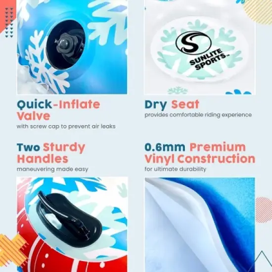 Sunlite Sports Snow Tube, Reinforced Bottom, Polar Bear Sled, Inflatable Saucer, Double Sealed Seams, Grip Handles, Airtight Boston Valve for Winter image {3}