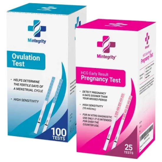 Mintegrity - 100 Ovulation Test Strips and 25 Early Detection Pregnancy Test Strips Combo Kit, (100 LH + 25 HCG), Easy To Use At Home image {5}