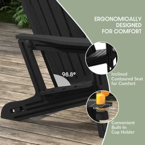 WestinTrends Azura Outdoor HDPE Adirondack Chairs With Connecting Table Tray (Set of 2), Navy Blue image {4}