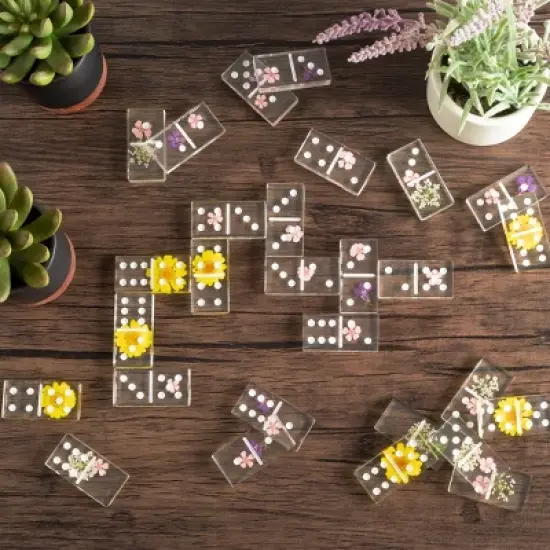 Acrylic Dominos Set - 28-Piece Domino Game with Display Box - Strategy Game, Tabletop Decoration and Modern Home Decor- Flower image {2}