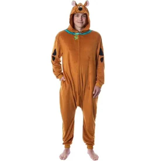 Scooby-Doo Mens' Hooded Union Suit Adult Costume Pajama Sleeper Brown image {6}