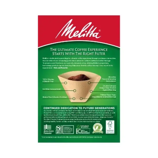Melitta Natural Brown #4 Coffee Filter 100ct: Paper Filters for 8-12 Cup Drip Coffee Makers, Disposable, 6"x4" image {1}