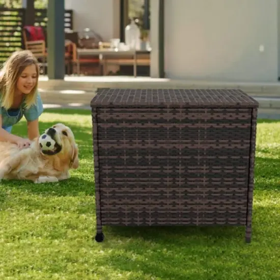 Outdoor Storage Box, 80 Gallon Rattan Deck Box with Support Frame and Wheels image {2}