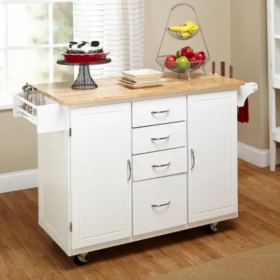 Cottage Country Wood Top Kitchen Cart White - Buylateral image {3}