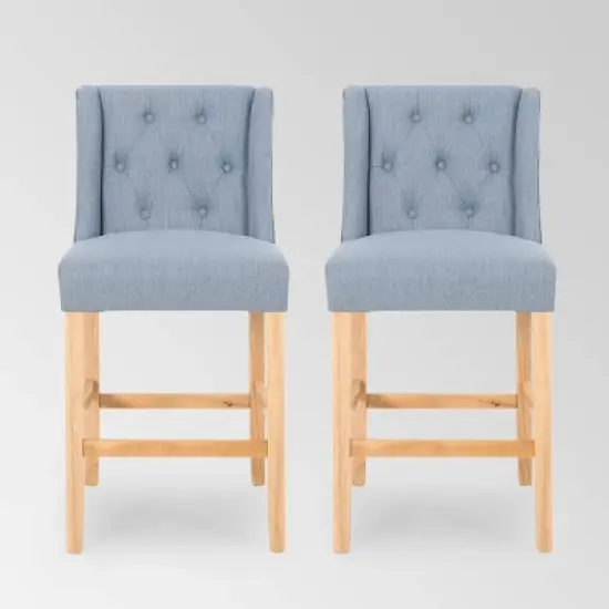 Set of 2 Landria Button Tufted Wingback Counter Height Barstools - Christopher Knight Home image {7}