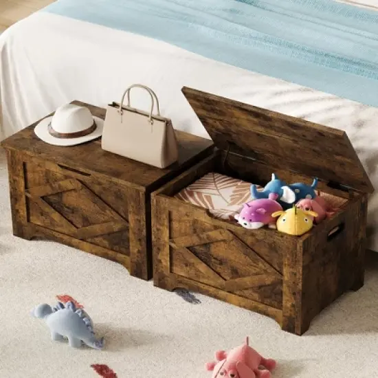 23.6" Storage Chest, Wooden Storage Bench with Safety Hinge, Easy Assembly, Large Toy Chest for Entryway, Living Room, Bedroom image {4}