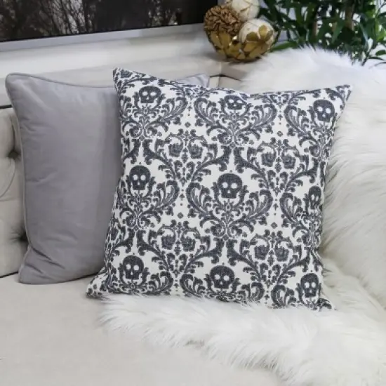 Chery Life Damask Throw Pillow &uml;C Black & White Cotton Linen image {1}
