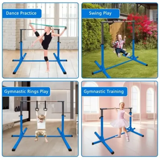 NAYSAYE Exercise Trainer Gymnastics Bar for Kids Adjustable Height for Home Play and Training, Blue, 52.56"*21.85"*5.51" image {3}