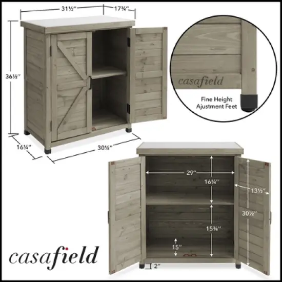 Casafield Outdoor Storage Cabinet and Potting Bench with Metal Tabletop and Storage Cabinet - Wooden Outdoor Garden Patio Workstation Table image {6}