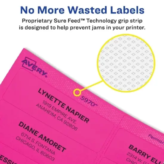 Avery Removable Multipurpose Labels, Sure Feed Technology, 3-1/3" x 4", Assorted Neon, 72 Labels (6482) image {1}