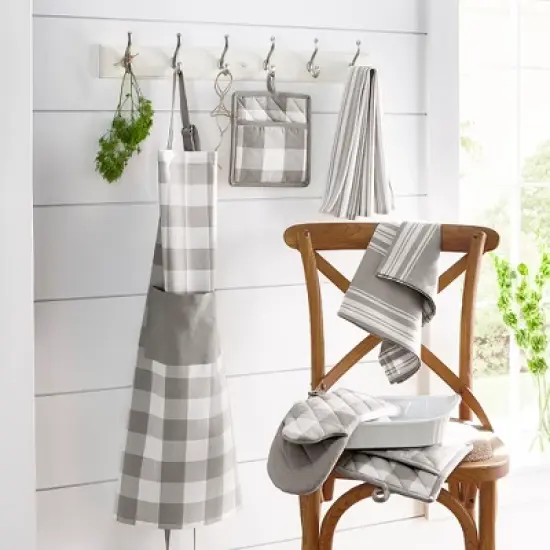 Farmhouse Living Stripe and Check Kitchen Towels, Set of 3 - 17" x 28" - Elrene Home Fashions image {1}