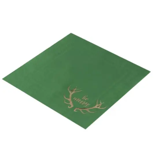 Juvale 50-Pack Green Be Merry in Gold Foil Disposable Paper Cocktail Napkins for Christmas Party Supplies image {3}