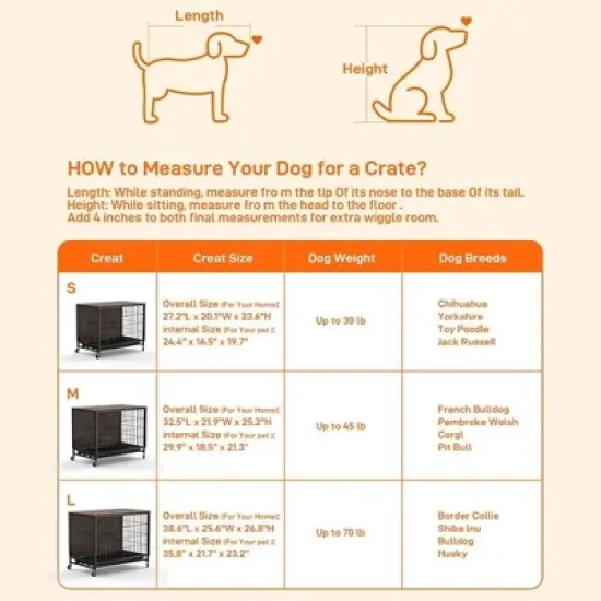 Dog Crate Furniture,Double-Doors Dog Kennel Indoor with Removable Tray and Wheels, Decorative Dog Cage End Table image {4}