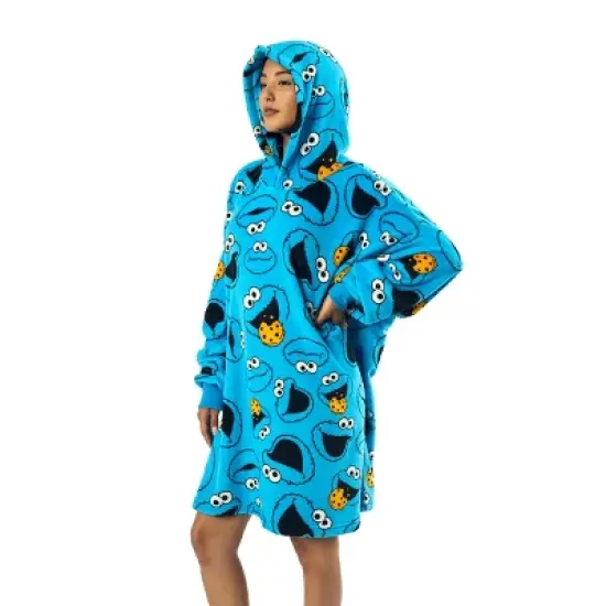 Sesame Street Cookie Monster All-Over Print Blue Long Sleeve Oversized Hoodie Wearable Blanket-OSFA image {1}