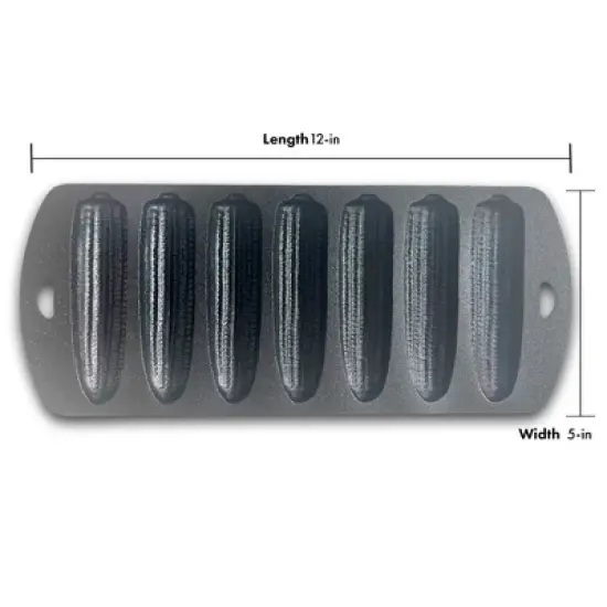 Bayou Classic 12 x 5 Inch Heavy-Duty Oven Safe Cast Iron Cornbread Pan w/7 Individual Ears of Corn Baking Molds for Golden Brown Bread w/Crispy Edges image {4}