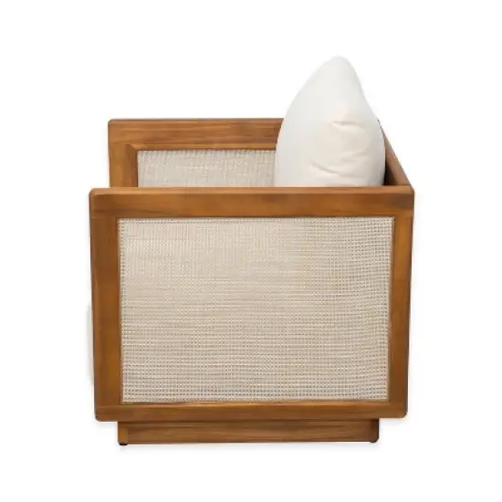 Christopher Knight Home Grath Patio Mid-Century Modern Acacia Wood Textilene Club Chair with Thick Cushion image {5}