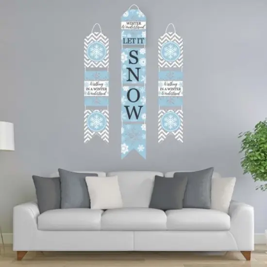 Big Dot of Happiness Winter Wonderland - Hanging Vertical Paper Door Banners - Snowflake Holiday Party & Winter Wedding Wall Kit - Indoor Door Decor image {1}