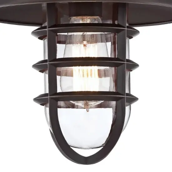 John Timberland Marlowe Industrial Outdoor Wall Light Fixture Galvanized Hooded Cage 13 1/4" Clear Glass for Post Exterior Barn Deck House Porch Yard image {3}