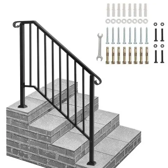Racxily Outdoor Stair Handrail for 1 to 4 Steps Black Carbon, Steel Transitional Hand Rail Kit, Seniors Entryway Step Support image {12}