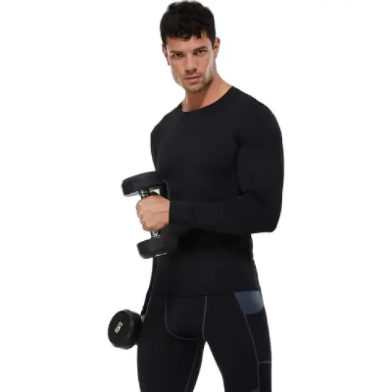 Anna-Kaci Active Men's Long Sleeve Compression Shirt with Crew Neck and Stretch Performance Fit image {4}