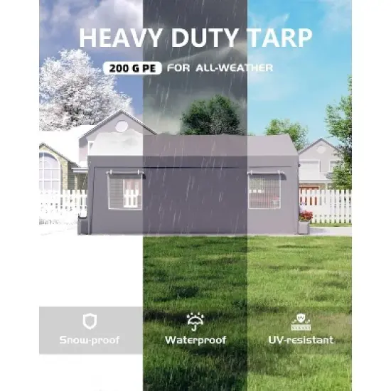 Acekool 20x10x11 Ft Heavy-Duty Portable Garage with Canopy Top, Front & Back Doors, Roll-Up Windows, Reinforced Frame for Cars & Boats image {3}