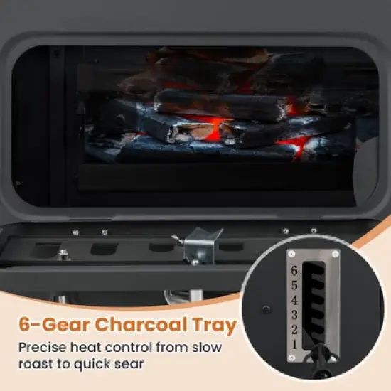 Costway Barrel Charcoal Grill with 2 Folding Side Tables 24-Inch Outdoor Barbecue Grill image {5}