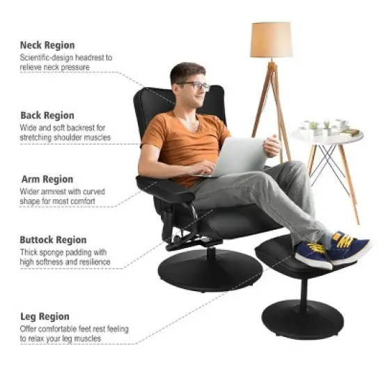 Massage Recliner Couch Chair Lounge Swivel w/Ottoman Side Pocket Remote Control image {6}