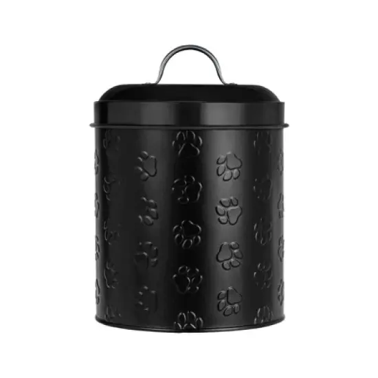 Amici Pet Puppy Paws Black Metal Canister with Embossed Paw Design - Large 140 oz Airtight Food Storage Jar for Wet or Dry Pet Foods - (8" H x 6" W) image {5}