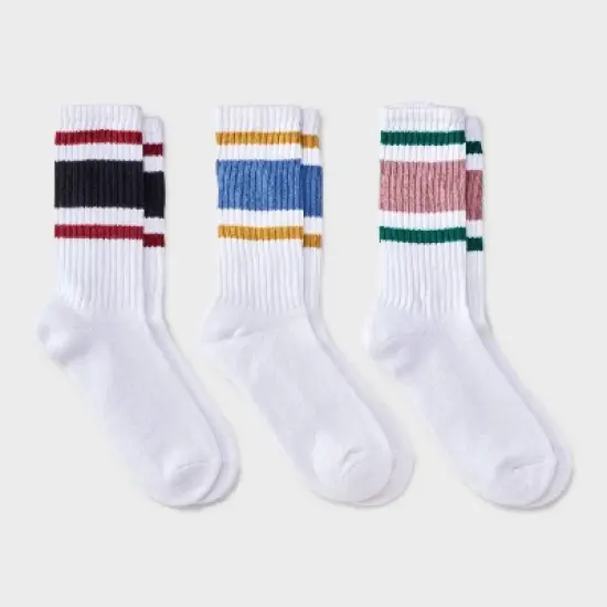 Women's Varsity Stripe Ribbed Cushioned 3pk Crew Socks - Auden&trade; image {3}
