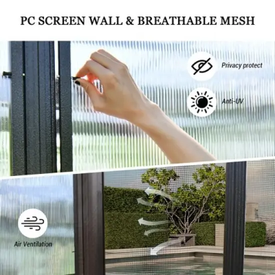 Mondawe 10x12FT Lean to Sunroom Wall Mounted Solarium with Sloping Polycarbonate Roof, Detachable Screens and 2 Lockable Sliding Doors image {5}