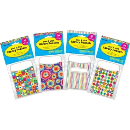 4pk 30ea Groovy Peel & Stick Library Pockets - Barker Creek: Back to School Teaching Aid, 120 Pieces, All Ages image {5}