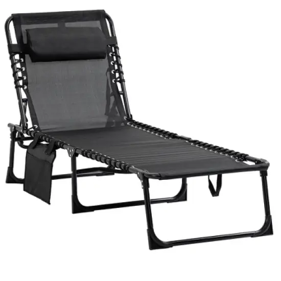 Outsunny Reclining Chaise Lounge Chair, Portable Sun Lounger, Folding Camping Cot, with Adjustable Backrest and Removable Pillow, for Patio, Garden, Beach image {6}