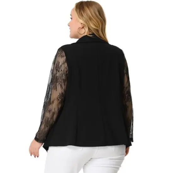 Agnes Orinda Women's Plus Size Work Flat Collar Notch Lapel Lace Front Blazers image {3}