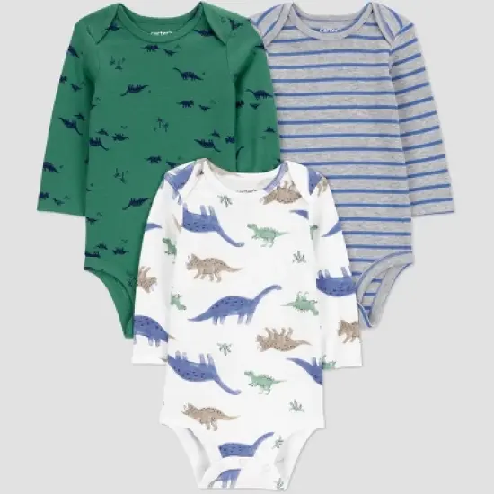 Carter's Just One You&reg; Baby Boys' 3pk Dinos Long Sleeve Bodysuit - Green image {8}