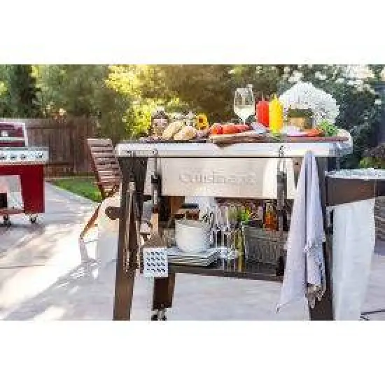 Cuisinart Outdoor Stainless Steel Prep Table: Mobile Kitchen Cart with Trash Bag Holder, Paper Towel Rack, Lower Shelf image {4}