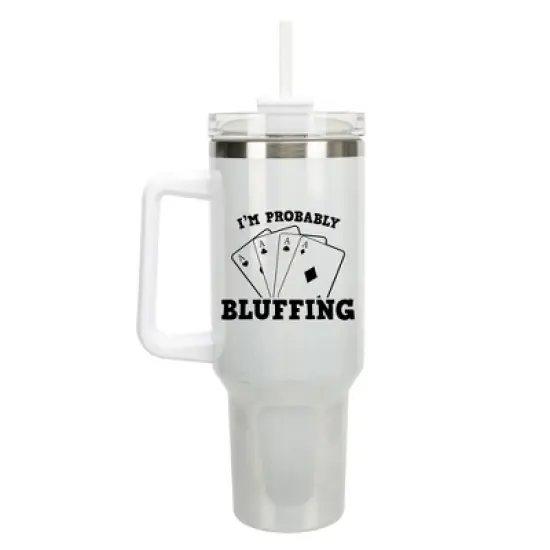100 North I'm Probably Bluffing Poker Face Aces Cards Wrap-Around 40 Oz. Stainless Steel Water Bottle Coffee Mug, Spill & Leak Resistant, Travel image {5}