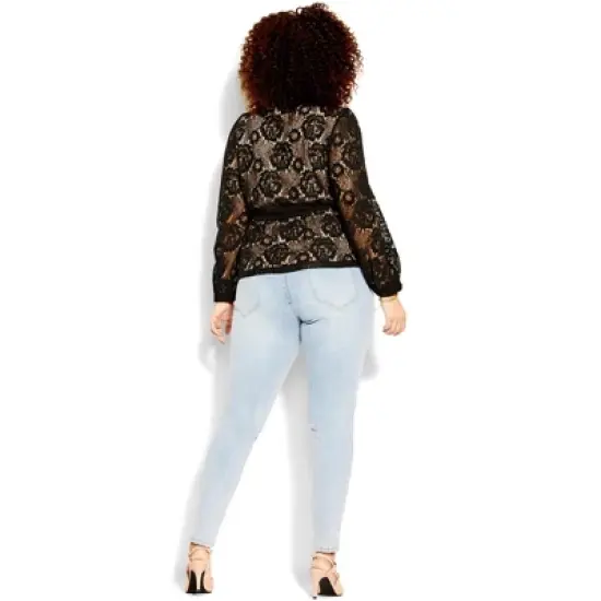 Women's Plus Size Lace Fly Away Top - Black | CITY CHIC image {2}