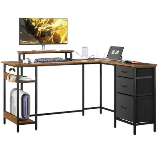 GALAXHERO 55-Inch L-Shaped Gaming Desk, Corner Computer Desk with Storage, Power Outlets & LED Lights, Office/Gaming Desk for Bedroom image {8}