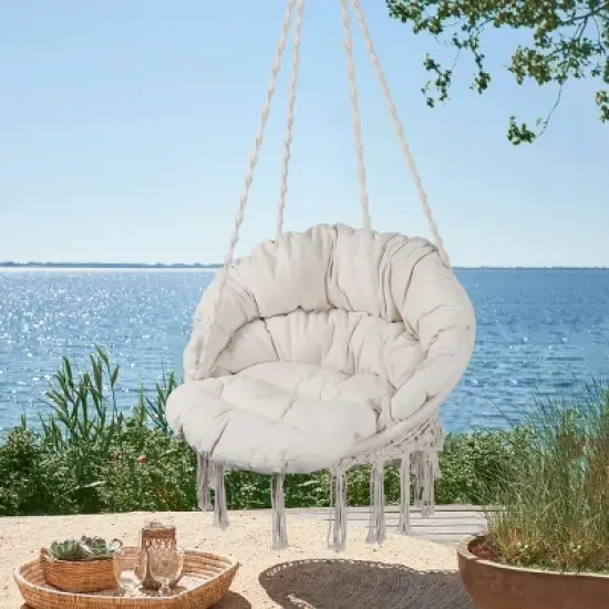 Carla Cotton Rope Fabric Hammock Swing with Cushion for Single Person, Outdoor Furniture - Maison Boucle image {7}