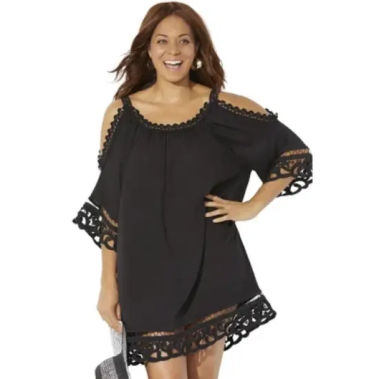 Swimsuits for All Women&rsquo;s Plus Size Vera Crochet Cold Shoulder Cover Up Dress image {5}