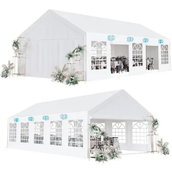 Party Tent, Outdoor Wedding Event Shelters, Heavy Duty Steel Canopy with Removable Sidewall Windows for Commercial and Parties image {9}