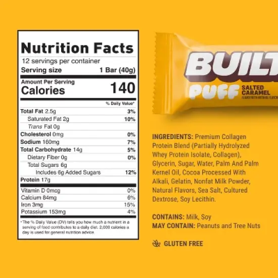 Built Bar Salted Caramel Puff Protein Bars - 17g Protein - 5.64oz/4ct image {3}