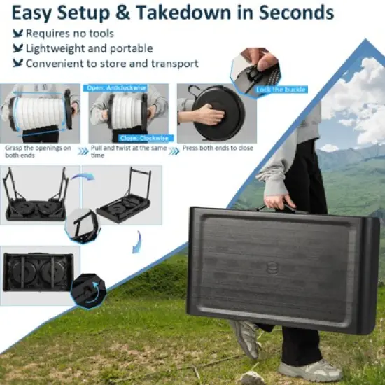 Costway 3-Piece Folding Table Stool Set with a Camping Table & 2 Retractable LED Stools image {6}