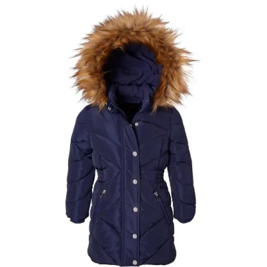 Sportoli Girls Fleece Lined Quilted Midlength Fur Trimmed Hood Winter Puffer Coats image {9}