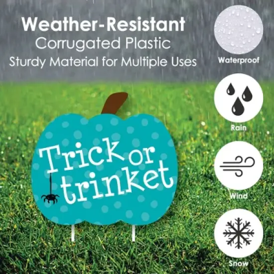 Big Dot of Happiness Teal Pumpkin - Lawn Decorations - Outdoor Halloween Allergy Friendly Trick or Trinket Yard Decorations - 10 Piece image {4}