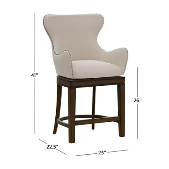 25.75" Caydena Memory Return Swivel Wood Counter Height Barstool Rustic Gray/Cream Fabric - Hillsdale Furniture image {2}
