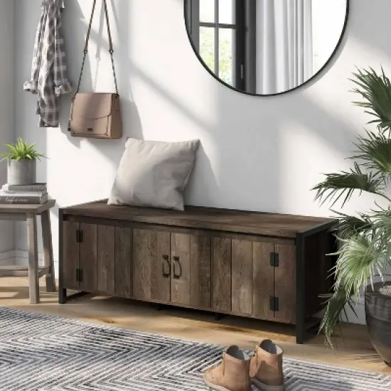 Shash Farmhouse Storage Bench Reclaimed Oak - miBasics image {1}